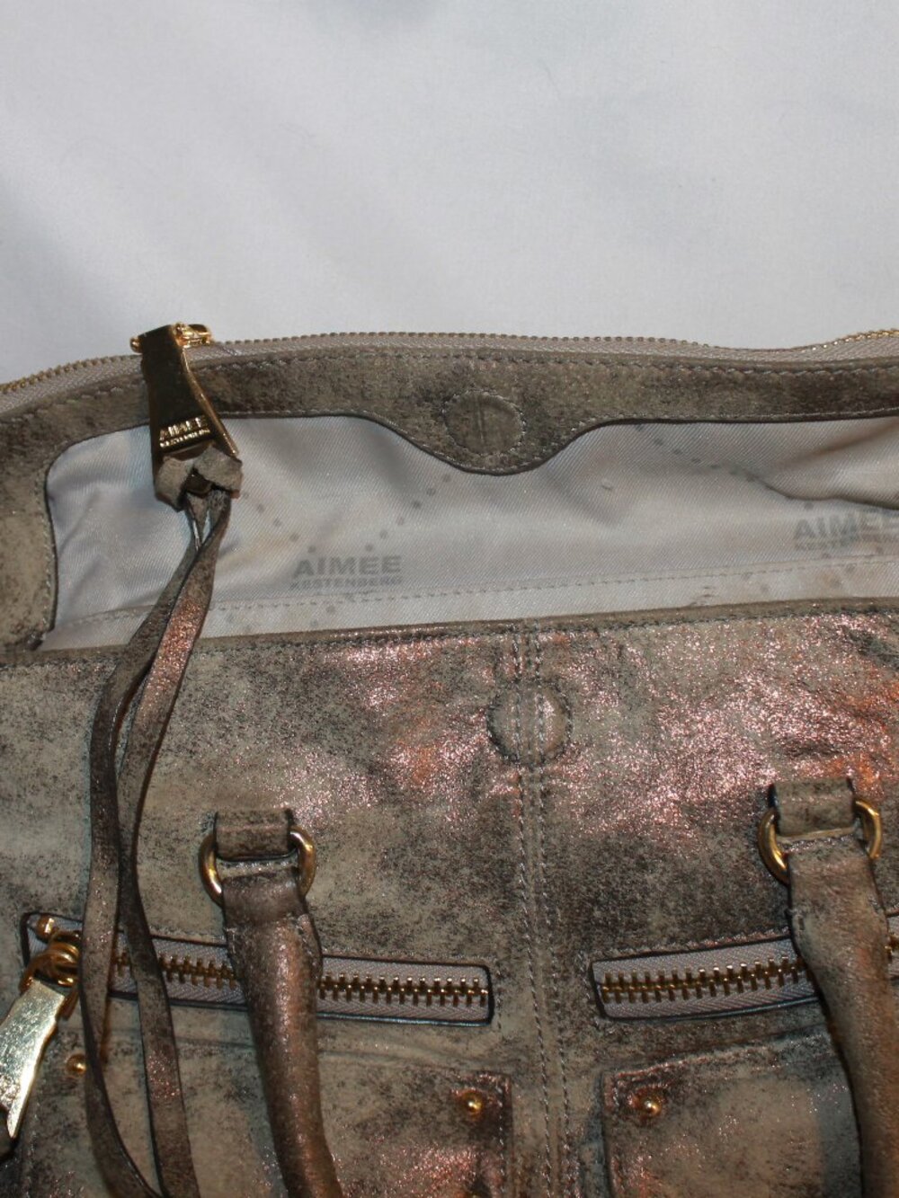 Aimee Kestenberg Soho Distressed Metalic Leather Sachel Crossbody - Picture 3 of 4